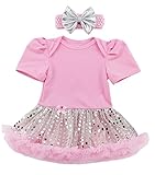 Gmasking 子供ドレス スパンコール付 フォーマルワンピース 女の子 女児 ガールズ 蝶結び スカート リボン飾り 2点セット (M(3-6Months), ホワイト)