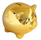 ゴールドメタリックメッキPigデザインCoin Bank 7.5インチ長6インチTall 79463