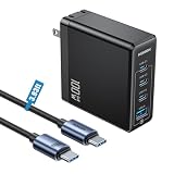 NOHON USB-C 急速充電器 100W 4ポート: PD3.0 新生代GaN技術 折畳み式プラグ 充電器 | 140W PD3.1 Type-Cケーブル付き | 4台同時充電 USB-C*3とUSB-A*1 MacBook Dell iPad iPhone Android シリーズ対応