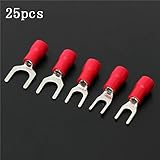 ILS - 25 pieces 22-16AWG Red Insulated Fork Wire Connector Electrical Crimp Terminal