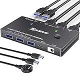 KVM スイッチ 8K@60Hz/4K@120Hz、1 台のモニターと 3 台の USB3.0 デバイスを共有する 2 台のコンピューター用、有線リモコンと USB ケーブルが付属