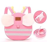 高品質 かわいい 小悪魔 ミツバチ 天使 羽付 リュック バック 丸型 リュックサック 迷子 防止 ハーネス付 幼児 子供用 (小型, ピンク ミツバチ)