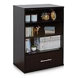 ワイエムワールド　キャビネット 本棚 ガラス扉 引き出し付き  【色： ブラウン 】