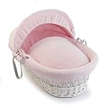 Clair de Lune Honeycomb White Wicker Moses Basket (Pink) by Clair de Lune