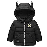 Smile キッズ 子供　ダウンジャケット ベビー 子供服 ダウンコート ダウン 棉服ジャケット 防寒 保温 アウターウエア 女の子 男の子 フード付き 秋冬　通園/通学　可愛い (90cm, ブラッ