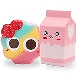 R • HorseキュートStrawberry Cookie +ミルクセットクリームKawaii香りつきSquishies Slow Rising Decompression Squeeze Toys