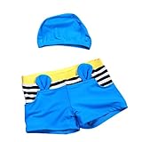 (コ-ランド) Co-land 子供 ベビー水着 男の子 ショートパンツ 帽子 2点 スイムパンツ キッズ ボーイズ 海水パンツ スイムウエア キャップ付 ボーダー柄 サファイア色 S