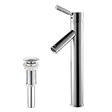 Kraus FVS-1002-PU-10CH Sheven Single Lever Vessel Bathroom Faucet with Matching Pop Up Drain Chrome 