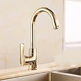 awxjx Washroomシンクミキサータップ銅ヨーロピアンスタイルゴールドキッチン回転ホットとコールド単一穴Ceramics