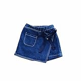 子供服 女の子 デニム ショートパンツ スカート ガールズ キッズ ボトム フェイクレイヤード ウォッシュ 女児 可愛い (110)
