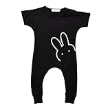 ベビー服　ロンパース　カバーオール　ブラック　カートン　女の子　男の子　可愛い　快適　コットン　半袖　夏 (90)