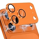 Hinnwer カメラカバー iPhone 17 Pro 用の カメラ保護 アルミ合金一体製 9H強化ガラス 全面保護 耐衝撃 高透過率 黒縁取り 露出オーバー防止【1枚】アイフォン17 Pro カメラフィルム 用の - オレンジ