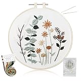 ALLMIRA 刺繍キット 初心者 セット ししゅうキット 刺しゅう クロスステッチ 手作り DIY刺繍工具 刺繍 枠 20CM1本 刺繍糸 刺繍用布1枚 刺繍針2本 英語説明書付き (花 グリーン 1個入)