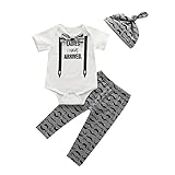 MIOIM ベビー服 カジュアルウェア 幼児 キッズ 帽子 半袖 ロングパンツ 上下3点セット 英字柄 リポン付き Ｔシャツ 赤ちゃん ロンパース ズボン セットアップ 子供服 0~18M