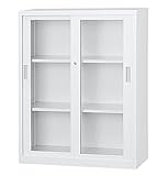 【HCB-A434G】 キャビネット 書庫 収納 完成品 A4サイズ対応 ガラス引戸書庫 下置き 戸棚 書棚 【オフィス家具市場オリジナル:日本製】 W880×D400×H1120 ホワイトグレー