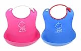 2つのソフトベビーよだれかけ防水食品キャッチャーポケットの色ビブローズブルーのセット
