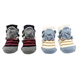 2ペアノンスリップ新生児幼児靴下ウォームストッキングベビーギフト9-11.5 0-1歳のCMベビーエレファント