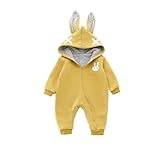 AIKEE 子供服 ベビー ロンパース 赤ちゃん うさぎ 防寒 カバーオール 春新品 前開き あったか オールインワン かわいい キッズ 厚手 ボディースーツ YEL 73
