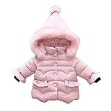 Pojour ベビー服 女の子コート 可愛い大きな毛皮付き帽子 子供服 防寒ダウンコットン 冬 レジャーコート おしゃれ 暖かい 厚手 綿入り ベビールームウェア 普段着 カジュアル 保温 防寒対策
