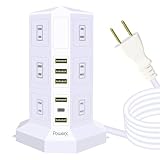 JIACHAN 電源タップ タワー式 PD Type C USB 12個コンセント 約2ｍ 急速充電 掛ける可能 3段 ホワイト (3層, 白)