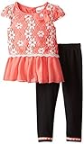 Little Lass Baby Girls' 2 Piece Legging Set Textured Floral Lace Coral 18 Months [並行輸入品]