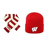 NCAA Wisconsin Badgers Striped Rugby Scarf and Towビーニー帽子2パックバンドル