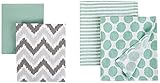 Bacati Ikat Mint/grey Dots/stripes 4 Crib Set with 2 Muslin Blankets