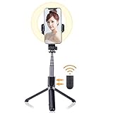 15.5cm充電式LEDリングライト自撮り棒、三脚スタンドおよび携帯電話ホルダー、Bluetoothリモートおよび付きポータブル自撮り棒、3