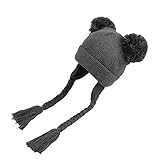 Nasular 赤ちゃん帽子 ベビーニットハット 耳保護 お下げ付き かわいい 柔らかくて肌さわりよく 無地防風・防寒・保温 100%綿 フリース裏面 男女兼用 子供用秋冬 (0-1歳, ダークグレー