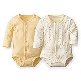 (ニッセン) nissen ベビー 綿１００％ ９分袖 前開き ボディスーツ ２枚組 イエロー系 身長70cm