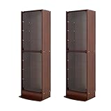 【地球家具】NEWコレクションラック新シリーズ 幅55cm 開き戸 ハイタイプ 本体【大きさが選べるコレクションケース】 [耐震・鍵付] LED兼用 （開き戸 ハイタイプ、中型（奥行29cm）、ブラウン） 2台セット