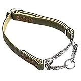 Beanspet 犬 ハーフチョーク 2層革 首輪 革 おしゃれ かわいい 犬の首輪 いぬ くびわ レザー 犬用品 (S, カーキ)