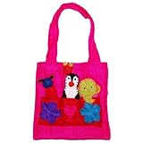 リリー&モモ(lily & momo)ショッキングピンクアニマルパペット（指人形付き）ハンドバッグ,動物手提げバッグ,ギフトプレゼント,【並行輸入】