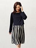 Angeliebe エンジェリーベ マタニティ ワンピース 授乳口付き ミラノリブ風 × デシンマルチ ストライプ ワンピ 妊婦服 産前 産後 長袖 M ネイビー 22099 22099260