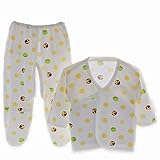 Nice Days（ナイス　ディズ）　春秋冬ベビー　新生児肌着　長袖　上下セット　コットン 　0-3月赤ちゃん (イエロー)