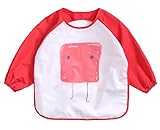 Happy Cherry スモック 幼稚園 エプロン 子供用 ベビー 食事用 長袖 赤ちゃん 防水 防污 ポケット付き お食事練習 絵画用 泥遊び用 かわいい 男女 レッド 対応年齢：1-2歳