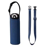 Samlyru 水筒カバー ショルダー 750ml 1L 断熱 保冷保温 ストラップ付き マイボトル 肩掛け 手提げ 水筒ポーチ 学校/通勤/旅行 持ち運び (ネイビー, 750ml)