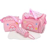 Cute as a Button - 4 piece Nappy Changing Baby Diaper 4pcs Bag set - including Change mat (Baby Pink