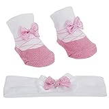 ベビー・赤ちゃん ガールズ リトル・エンジェル キラキラリボンつき 靴下・ヘアバンドのセット ベビーアクセサリー2点セット 女の子 (6-12ヶ月) (ホワイト/ピンク)