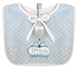 Stephan Baby Infant Boy Polka Dot Bib and Silver Plated Bent-Handled Spoon Gift Set, Little Prince b