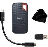 KWALICABLE サンディスク エクストリーム 1TB ポータブル外付けSSD | 最大1,050MB/秒 | USB-C | USB 3.1 | 耐水&防塵マイクロファイバークリーニングクロス(素晴らしいバンドル)