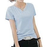 [ル・セリジエ] 半袖 カットソー レディース 花 柄 きれいめ シンプル Tシャツ Vネック ライン オフィス カジュアル (ペールブルーXL)