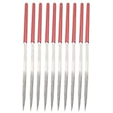 uxcell　トライアングル丸型ヤスリ　 赤いプラスチックコートハンドル　研削工具　4mm x 160mm　10本入り