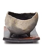 盆栽鉢　炭化焼締鉢（鉢底ネット付）・焼締受皿（１２ｃｍ）セット