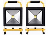 POOPEE LED投光器 充電式 超薄型 50W-バッテリー内蔵 ポータブル式 35200mAh大容量 AC/DC兼用 広角 昼白色 角度調整可 防水 夜釣り 2個セット 【一年保証】