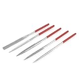 uxcell ヤスリセット　針セット　丸いオーバル三角形長方形　金剛石　レッドハンドル　5本入