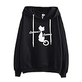 パーカー レディース トップス Glennoky 2色 猫柄 プルオーバー ブラウス スウェットパーカー 秋冬 ロング丈 ゆったり ドローストリング フード付き フーデッド レディースパーカー スウェ