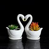 Liebeye 植木鉢 白鳥型 白い　陶器　卓上　置物　インテリア 装飾 多肉植物 フラワーポット 多肉 可愛い おしゃれ