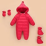 ロンパース 赤ちゃん 防寒 カバーオール フード付き ダウンロンパース アウターウエア 長袖 厚手 クマ耳付き 厚手 保温オーバーオール＆手袋＆靴下 冬