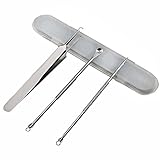 1セット（3PCS）シルバープロフェッショナルブラックヘッドを削除するピンセットのにきびピンのにきび針ステンレススチールベンド曲がりくねったエクストラクタツールストレージボックスでホワイトヘッドを削除